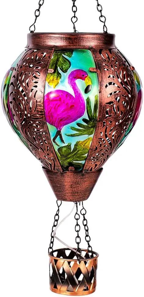 Flamingo Hot Air Balloon Solar Lanterns Outdoor Waterproof,Metal Garden Decor Solar Hot Air Balloon Lantern with Flame Flickering Lights for Patio,Porch,Yard Decor Mother Day Gifts for Women by GreenHaven Gardens