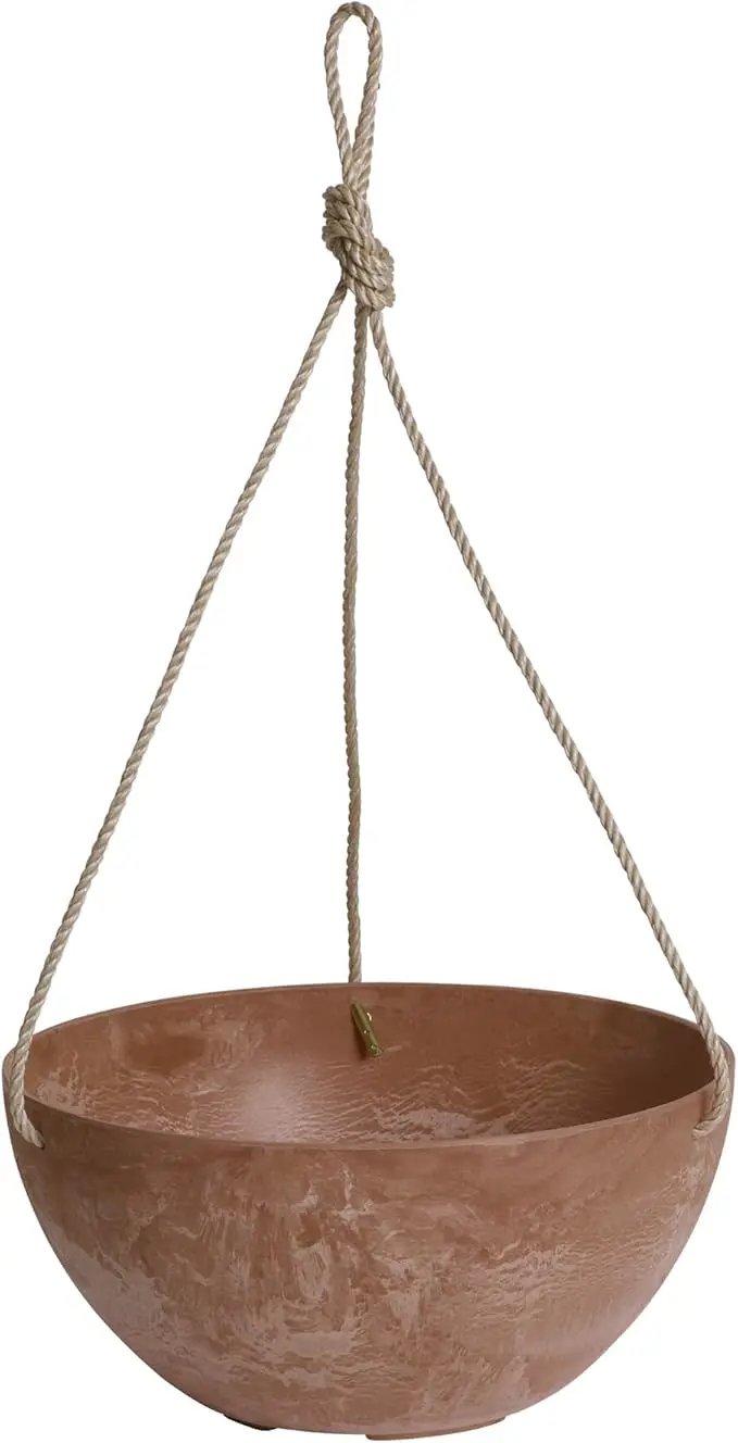 Root & Vessel Self Watering Hanging Planter for Indoor or Outdoor Plants, Unique Marbled Hanging Basket Made of Eco-Friendly Blend of Stone & Plastic, Rust, 10" by GreenHaven Gardens