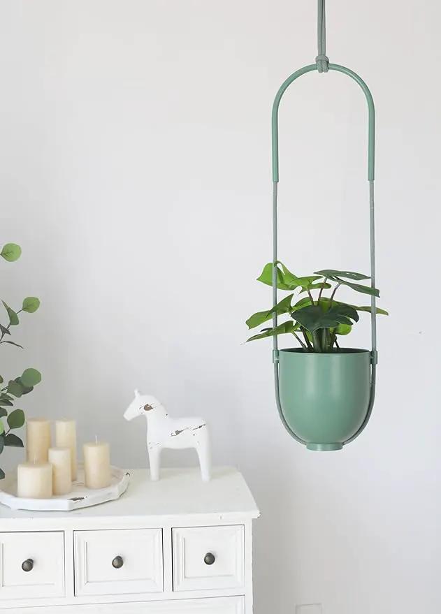 Metal Hanging Planter for Indoor Outdoor Plants Modern Wall and Ceiling Hanging Plant Holder Boho Flower Pot Hanger for Vines Succulents Ferns Room Decor(Green) by GreenHaven Gardens