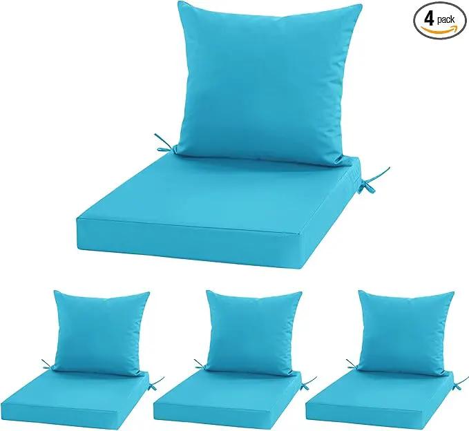 Outdoor Cushions for Patio Furniture, Waterproof Outdoor Chair Cushion w/Fade-Resistant, Removable & Machine-Washable Cover, 22x22 Inch, Deep Seat Sofa/Couch Pad Replacement – Set of 4, Teal by GreenHaven Gardens