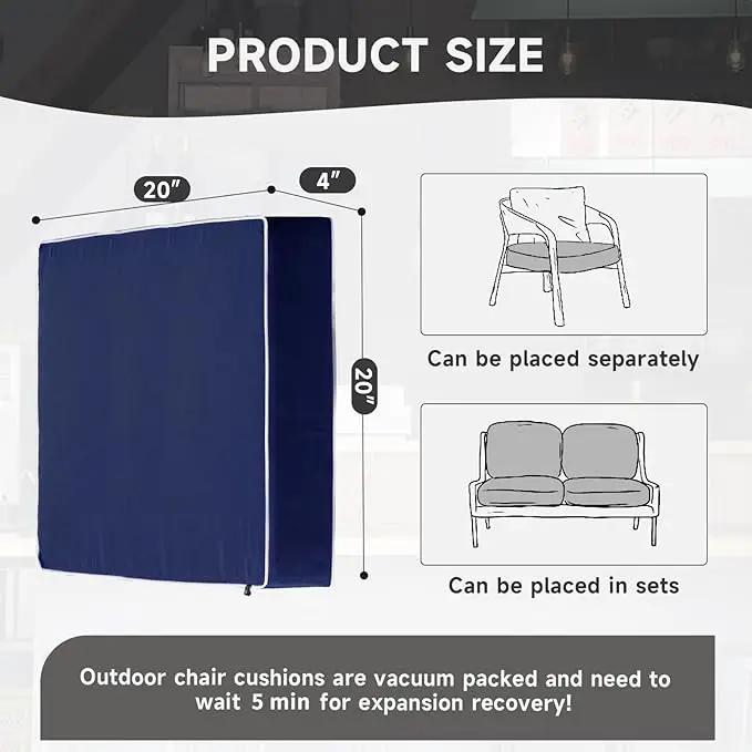 PNP FKJP 2 Pack Outdoor Chair Cushion 20" X 20" X 4", Waterproof Outdoor Seat Cushions with Non-Skid Ties, Navy (Cushion + Cover) by GreenHaven Gardens