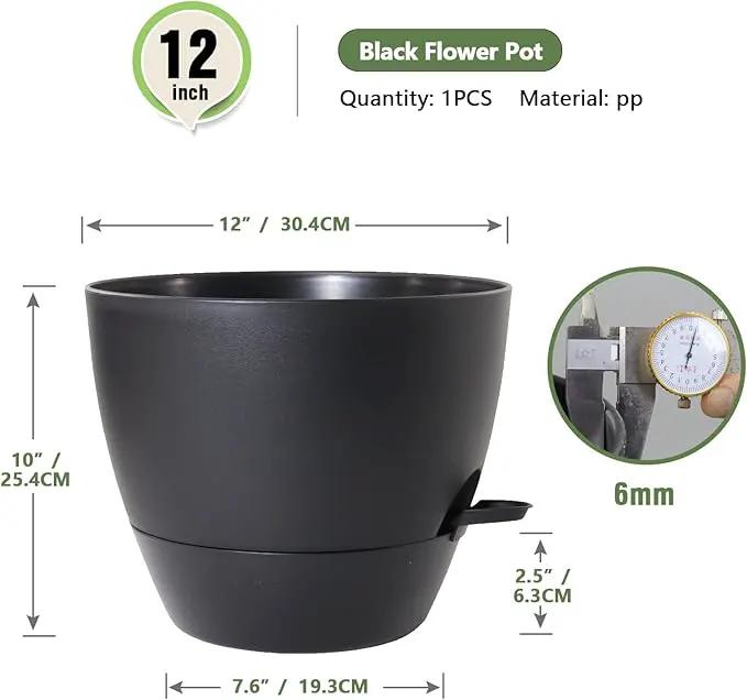 12 inch Large Self Watering Pots for Indoor Outdoor Plants, Flower Plant Pots with Mesh Drainage Holes for Garden House, Plastic Planters with Reservoir for Home Decor, Black by GreenHaven Gardens