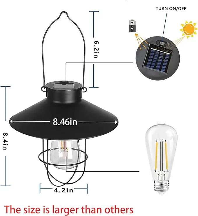 pearlstar Solar Lantern Outdoor Hanging Light Metal Solar Lamp with Warm White Edison Bulb Design for Garden Yard Patio Proch Decor(Black) by GreenHaven Gardens