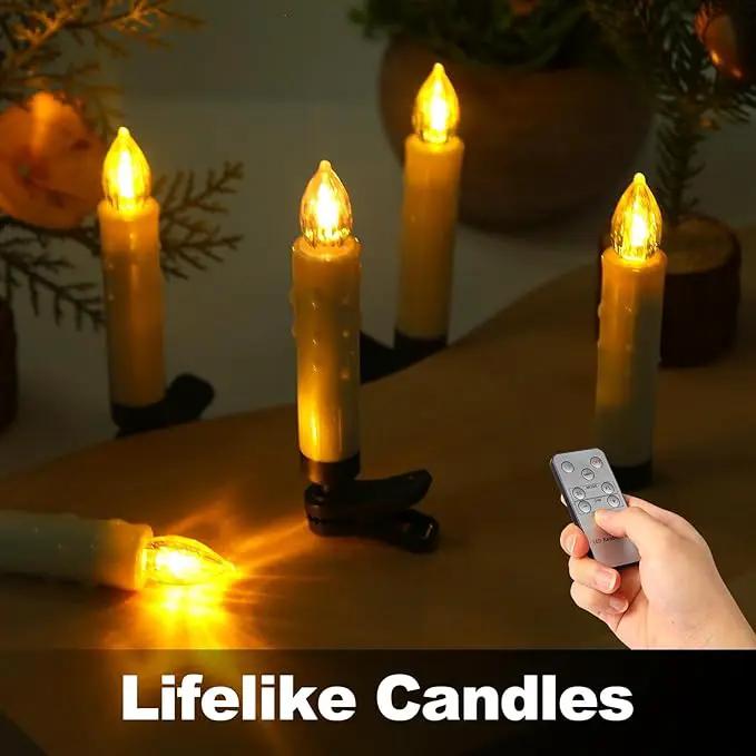 LED Christmas Candles, Flickering Clip on Candles for Christmas Tree, Battery Operated with Remote Timer, Warm White Light, Flameless Taper Candles for Home Christmas Decor, Set of 20 by GreenHaven Gardens