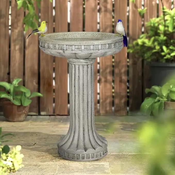 SKYFIRE 24 Inch Height Outdoor Bird Bath - Fibre Reinforced Concrete Large Bird Bath Stylish with Modern Pedestal for Garden, Patio, Lawn, Backyard - 16”W X 24”H Contemporary Birdbaths & Supports by GreenHaven Gardens