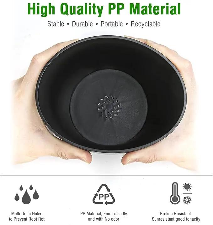 6 Inch Plant Pots Bulk, 6 Pack Plastic Planters with Drainage Holes and Saucers for Indoor Outdoor House Plants and Flowers, Black by GreenHaven Gardens