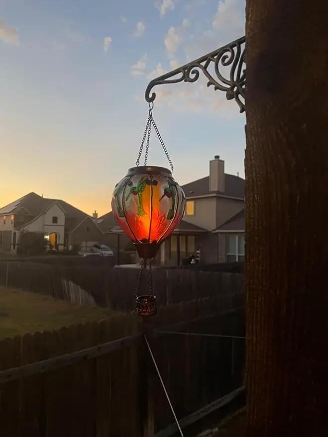 2PCS Solar Hot Air Balloon Lanterns with Flame Glass Hot Air Balloon Lights with 2PCS Shepherd's Hooks Waterproof Hanging Outdoor Solar Lantern for Yard Patio Christmas Decor (Hummingbird) by GreenHaven Gardens