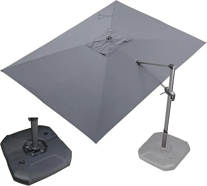 PURPLE LEAF 9' X 11.5' Patio Umbrella with Base Outdoor Cantilever Rectangle Umbrella Offset Umbrella with 360-degree Rotation for Garden Deck Pool Patio, Grey by GreenHaven Gardens