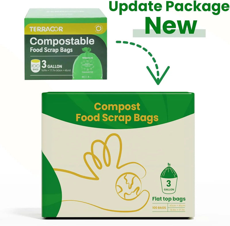 3 Gallon Compostable Trash Bags, 100 Bags Compost Bags for Countertop Bin, BPI Certified and Meet The ASTM D6400 Standard by GreenHaven Gardens