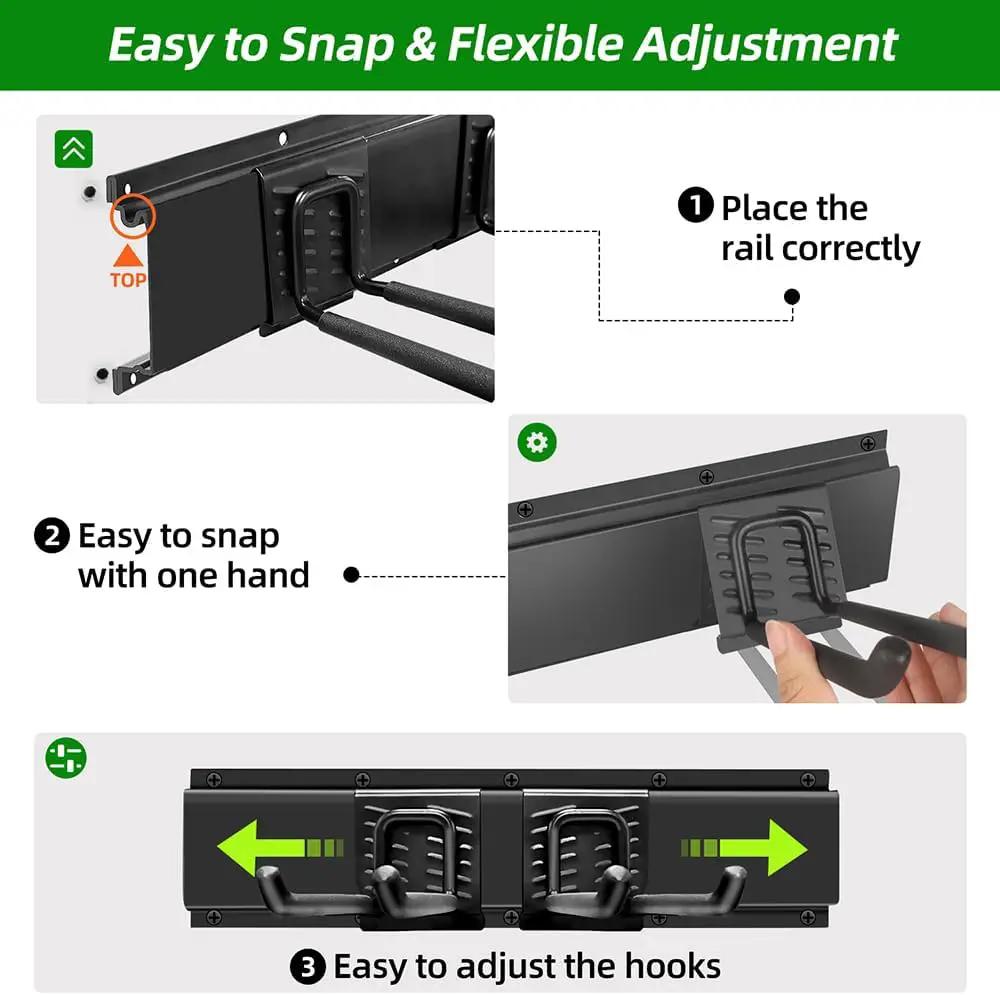 Garage Organization, Garage Wall Organizer with 48 inches Rails and 6 Hooks, Tool Organizers Heavy Duty, Shovel Holder Wall Mount Max Load 360 LBS, Sturdy Garden Tool Rack for Folding Chairs by GreenHaven Gardens
