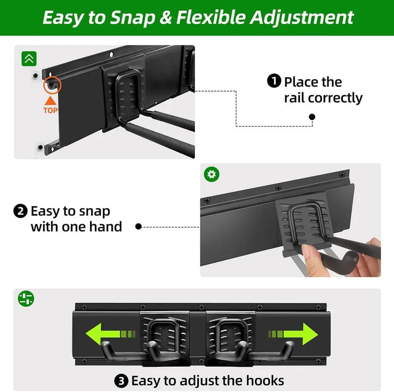 Garage Organization, Garage Wall Organizer with 48 inches Rails and 6 Hooks, Tool Organizers Heavy Duty, Shovel Holder Wall Mount Max Load 360 LBS, Sturdy Garden Tool Rack for Folding Chairs by GreenHaven Gardens