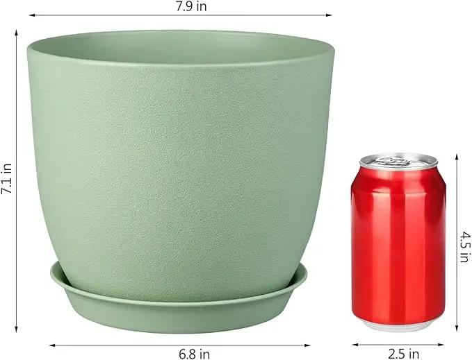 Plant Pots 8 Inch Set of 4, Flower Pots with Multi Mesh Drainage Holes, Planters for Indoor Outdoor Garden Plants and Flowers（Green） by GreenHaven Gardens
