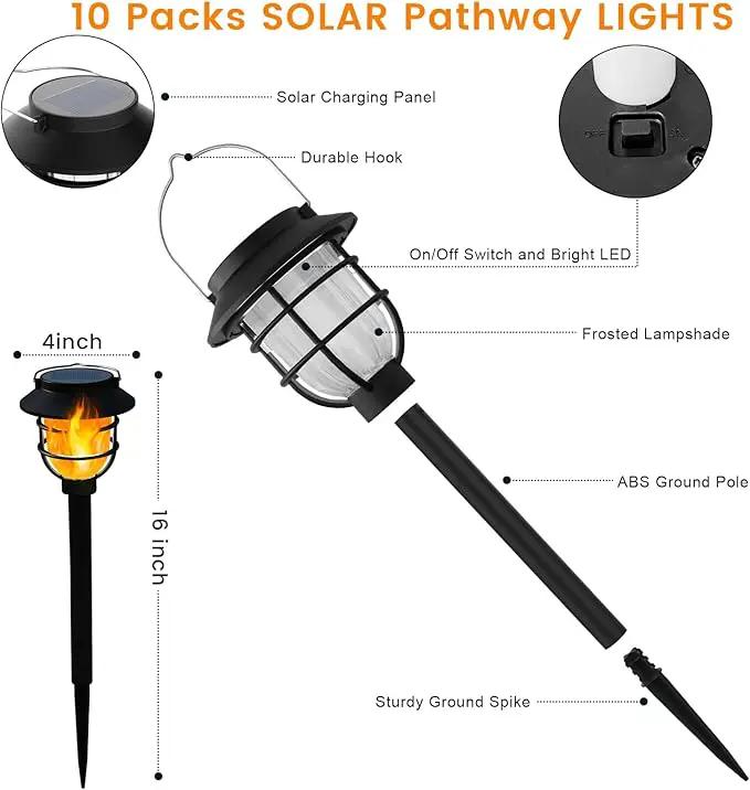 10 Pack Solar Pathway Lights Outdoor - Bright Solar Powered Garden Lights with Flickering Flame, Auto On/Off Waterproof Path Lights Decorative, Landscape Lighting for Yard Patio Walkway Driveway by GreenHaven Gardens