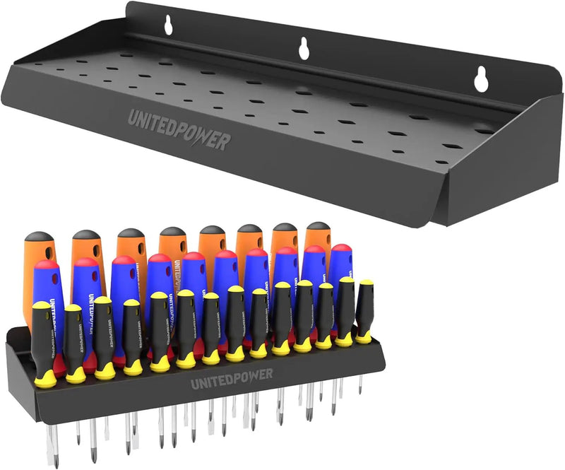 UNITEDPOWER Screwdriver Holder, Wall Mount Storage Rack Organizer for Workshop, Shed, Garage, Home, Stores up to 32 Screwdrivers or Small Tools by GreenHaven Gardens