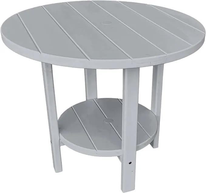 Phat Tommy Round Poly Resin Outdoor Patio Dining Table, All Weather Poly Patio Outdoor Furniture, Grey by GreenHaven Gardens