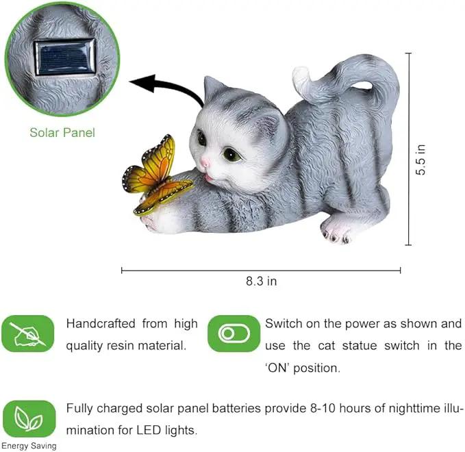 Solar Garden Statues Outdoor Cat Lights, Unique Housewarming Garden Gifts for Women Mom Wife Grandma and Sisters，Cute Cat Sculpture Decoration for Patio, Terrace, Balcony, Lawn by GreenHaven Gardens