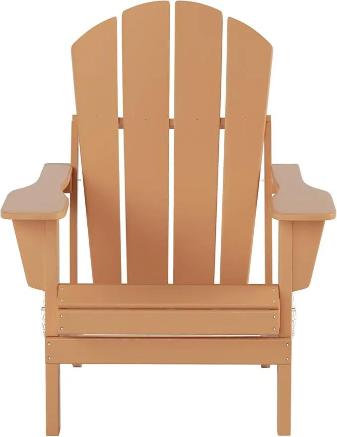 WO Home Furniture Adirondack Chairs Table Set of 3 PCS Outdoor Folding Chairs Coffee Table Weather/UV Resistant for Lawn, Garden, Bon Fire, Balcony (Teak)