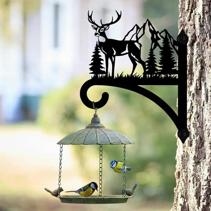 peacoblue Iron Plant Hanger Hook for Outdoor Indoor Hanging Plant Flower Fern Pots Lantern Bird Feeder,12"x15.4" Weather Resistant Metal Wall Holder for Porch Garden Farmhouse(Deer and Forest) by GreenHaven Gardens