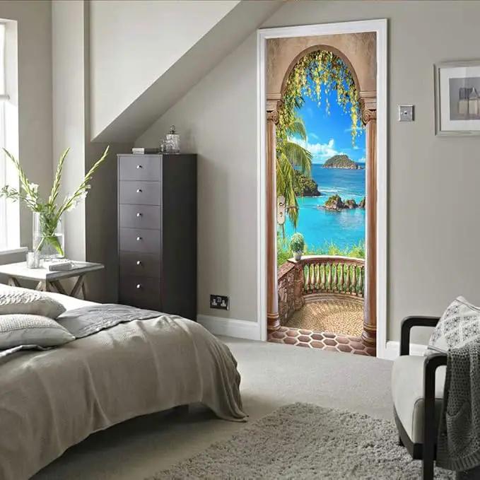 3D Door Stickers Murals - Landscape - Peel and Stick - Waterproof & Washable - Matt Finish - Tropical Beach - 31.5" x 78.7" - 2 PARTS by GreenHaven Gardens