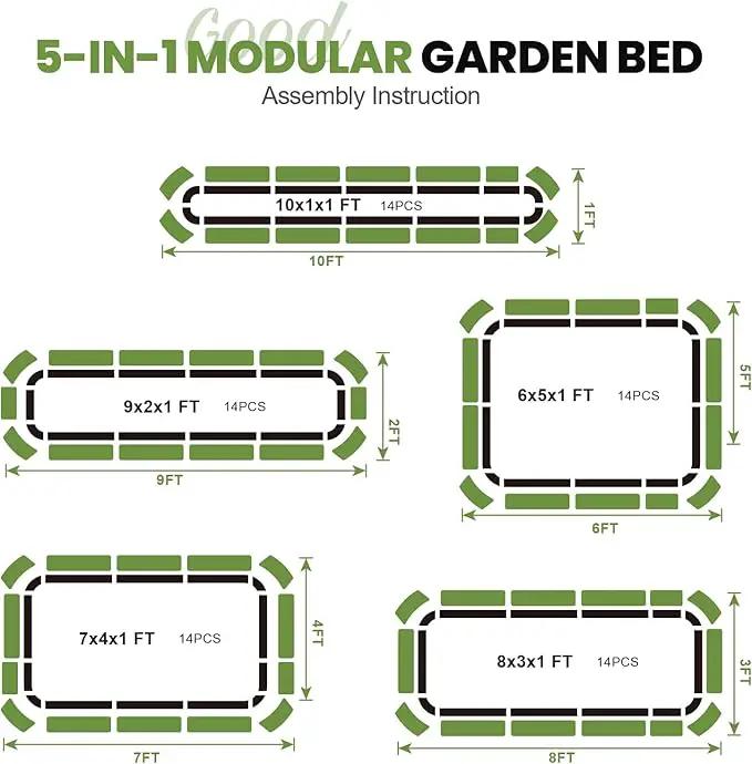 5-in-1 Adjustable Raised Garden Bed Kit | Galvanized Planter Boxes for Vegetables, Flowers | 12" Tall, Multiple Sizes (8x3x1ft, 9x2x1ft, 10x1x1ft, 6x5x1ft, 7x4x1ft) | Outdoor Metal Raised Bed, Green by GreenHaven Gardens