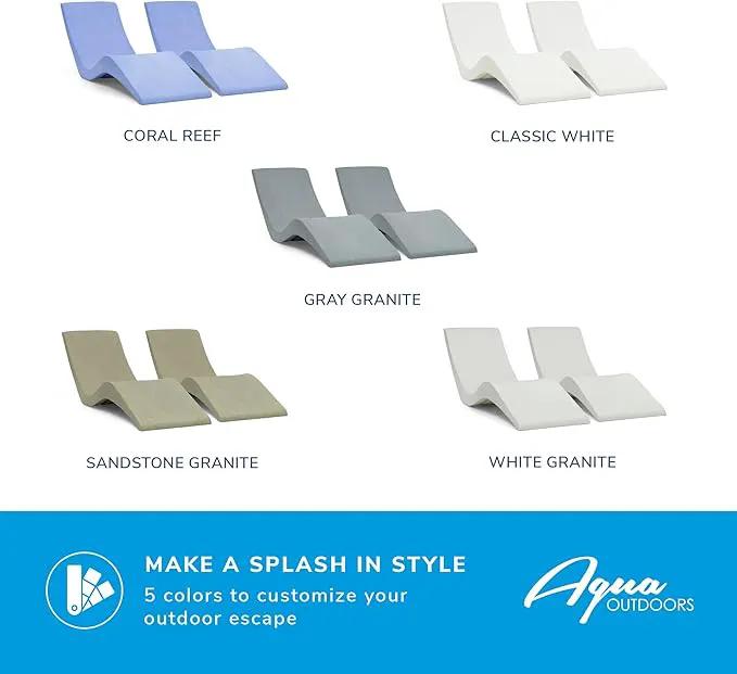 Aqua Outdoors Pool Chaise Lounge Chairs for Ledge & Shelf, Water-Weighted Pool Lounger for Depths Up to 9”, No Screw Plugs & Tools Needed, Classic White Ledge Lounger, Set of 2 by GreenHaven Gardens