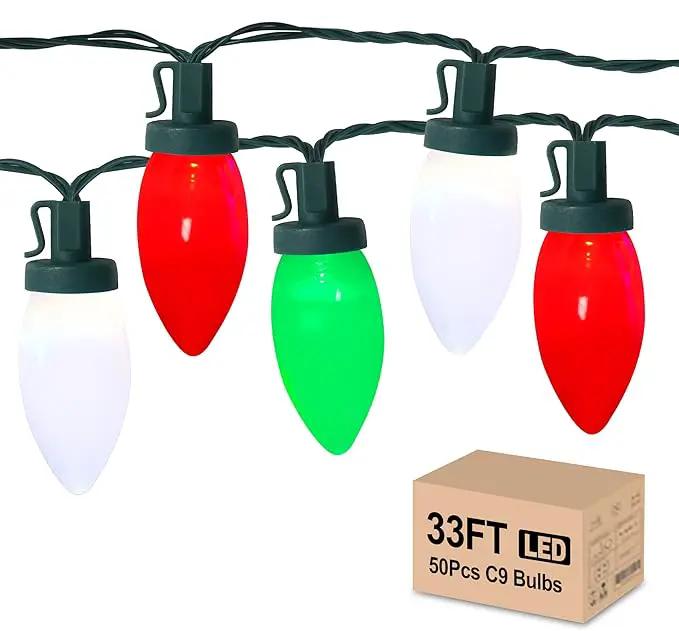 HAYATA C9 Bulbs Christmas Lights 50 LED 36ft Strawberry String Light Red&White&Green - Fairy Lighting for Outdoor, Indoor, Garden, Yard, Party, Home, Wreath, Garland, Christmas Tree Decorations by GreenHaven Gardens