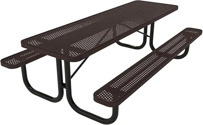 Coated Outdoor Furniture Heavy-Duty Portable Outdoor Picnic Table, Thermoplastic Coated Punched Steel Commercial-Grade Patio Dining Furniture Made in America (8ft Rectangular, Brown) by GreenHaven Gardens