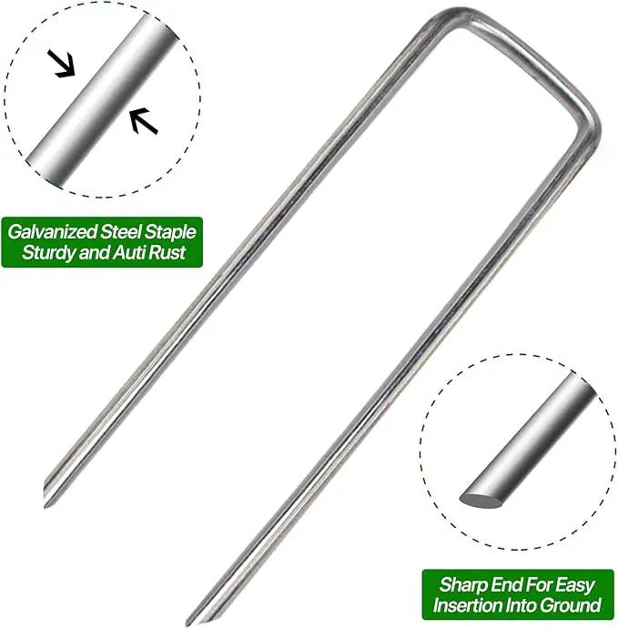 4 Inch 50 Pack Landscape Staples Galvanized Garden Stakes Anti-Rust Landscape Pins for Weed Barrier Fabric, Artificial Turf and Landscape Fabric by GreenHaven Gardens