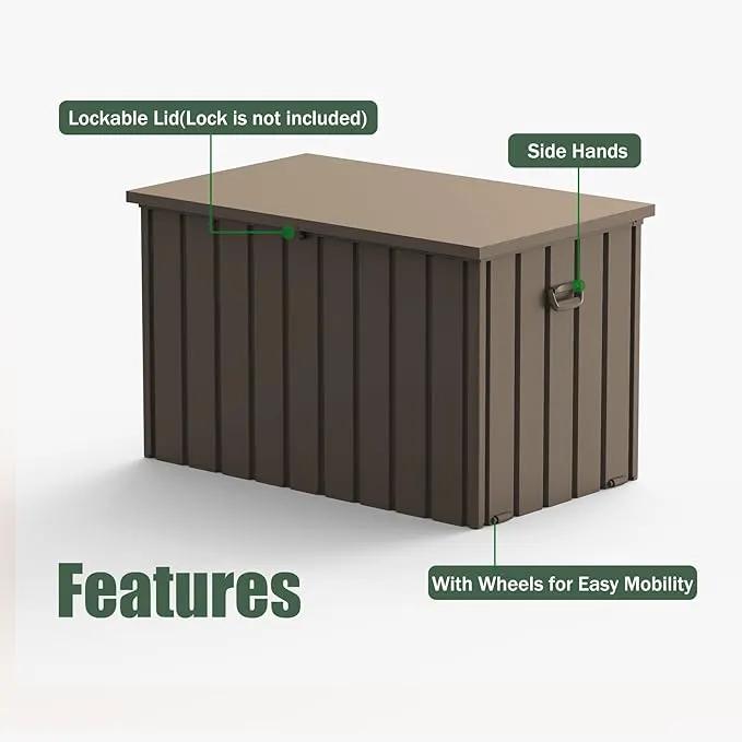 Domi Deck Box 150 Gallon, Waterproof Lockable Steel Outdoor Storage Container for Outside Cushions, Garden Tools and Pools Equipment, Brown by GreenHaven Gardens