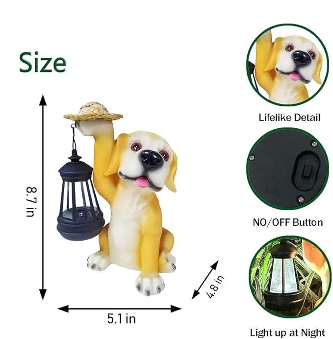 Garden Dog Statues - Adorable Resin Dog Figurines with Straw Hat and Solar LED Lantern, Puppy Decorations Outdoor Solar Light for Yard Patio Lawn Porch, Ornament Gift by GreenHaven Gardens