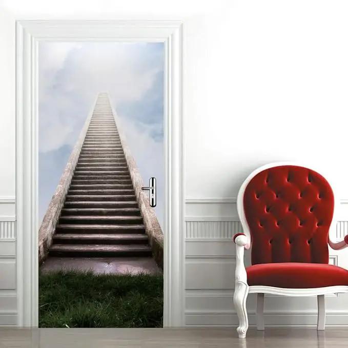 3D Door Stickers Murals - Peel & Stick - Stairs & Wallpaper - Self-Adhesive Removable PVC Waterproof Door Poster - 34.6" x 78.7" for Bedroom & Living Room by GreenHaven Gardens