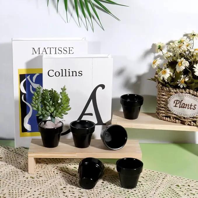 vensovo 48 Pcs 2" Tiny Ceramic Plant Pots with Drainage Hole - Black Small Mini Ceramic Pottery Planter Ideal for Indoor/Outdoor Plants, Crafts, Wedding Favors by GreenHaven Gardens