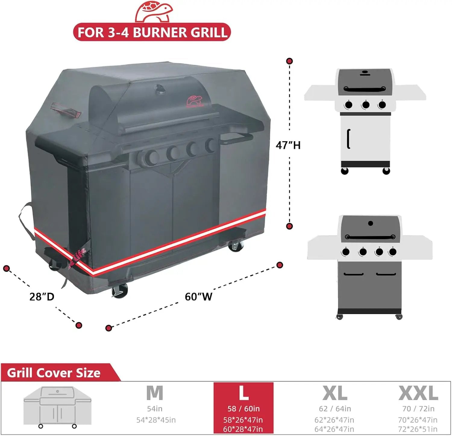 BBQ Grill Cover, 60 Inch Heavy Duty Waterproof 3-4 Burner Barbecue Gas Grill Covers for Weber Genesis Char-Broil Nexgrill Deluxe, Black by GreenHaven Gardens