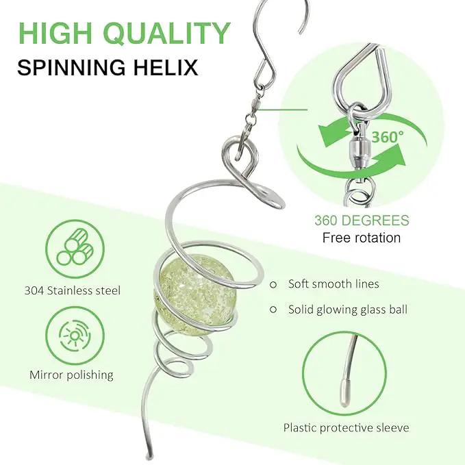 Glow Gazing Ball Spiral Tail Wind Spinner,Decorative Wind Spinner 11inch Tail and 2 inch Glass Orb. Indoor Outdoor Wind Spinner Tail Sun Catcher Garden Decoration-13 inch Height by GreenHaven Gardens