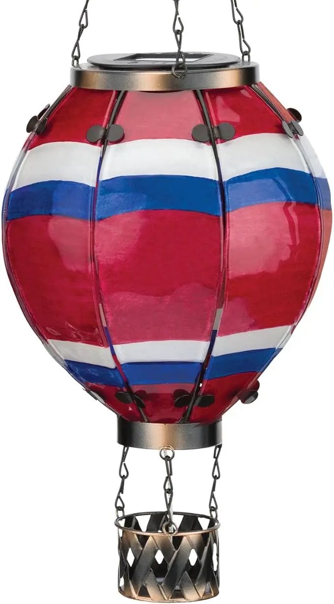 Regal Art & Gift Hot Air Balloon Solar Lantern – Hanging Solar-Powered LED Lights, Waterproof Portable Decorative Outdoor Lamp Made of Metal & Glass for Garden, Patios & Pathway – Stripe (Large) by GreenHaven Gardens