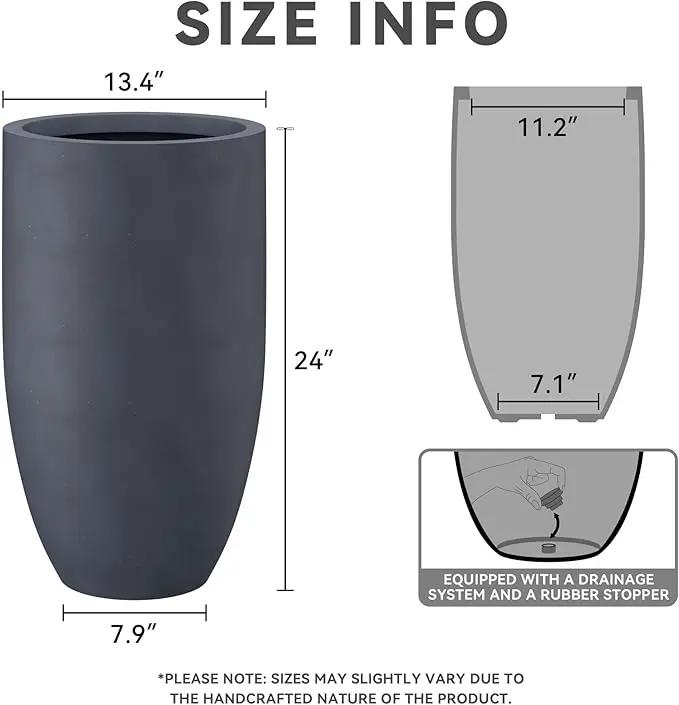 Kante 24 Inch Tall Round Concrete Planter, Large Indoor Outdoor Plant Pots with Drainage Hole and Rubber Plug, Modern Decorative Garden Pots for Home Patio Porch, Charcoal by GreenHaven Gardens