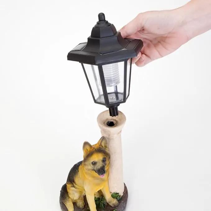 Bits and Pieces-Solar Shepherd Lantern-Solar Powered Garden Lantern - Resin Dog Sculpture with LED Light by GreenHaven Gardens