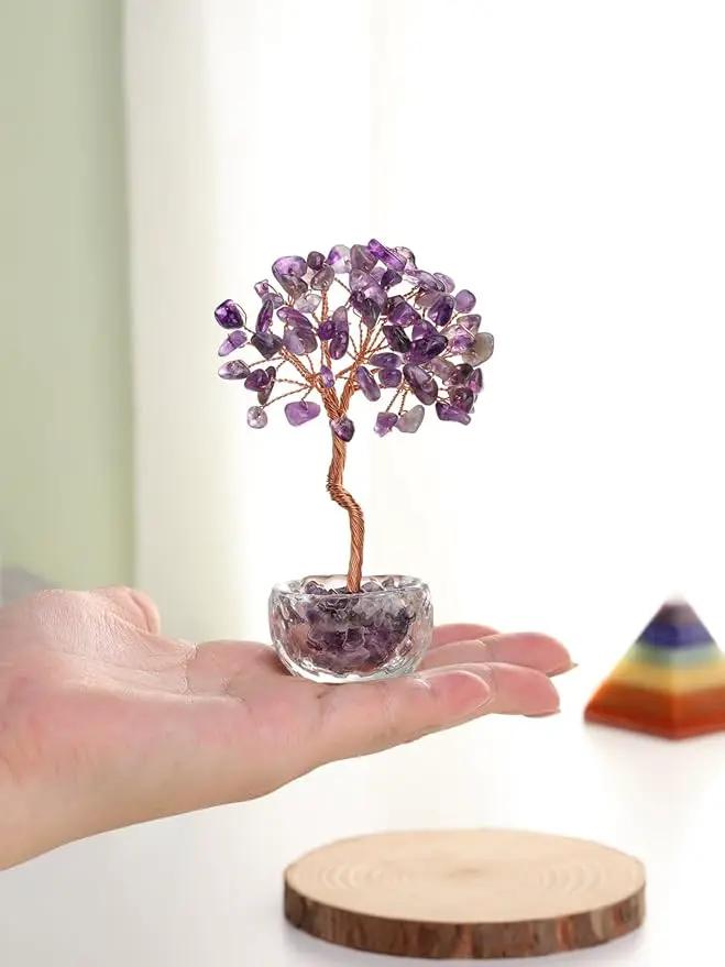 Jovivi Small Amethyst Crystals Tree, Natural Crystal Healing Stones Tree Glass Bowl Base Gemstone Money Trees Feng Shui Good Luck Home Desk Decor by GreenHaven Gardens