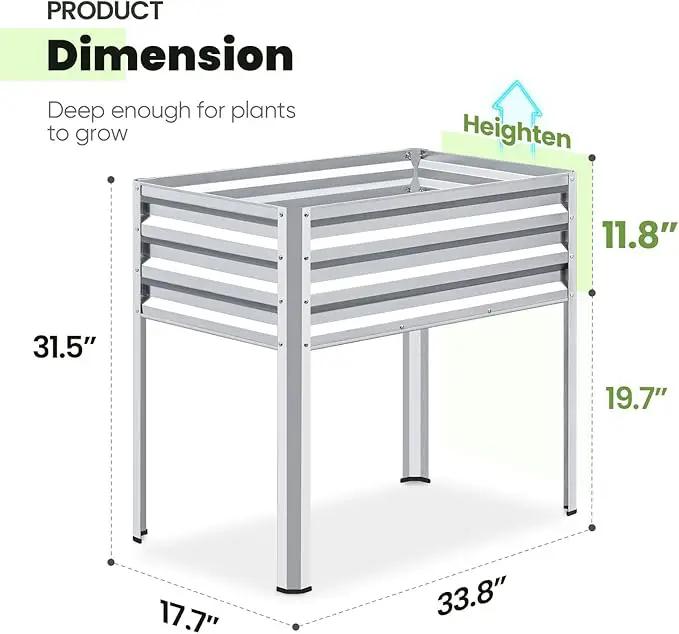 KING BIRD Raised Garden Bed with Legs Galvanized Elevated Planter Box for Backyard, Patio, Balcony, 33.9x17.7x31.5in, Silver by GreenHaven Gardens