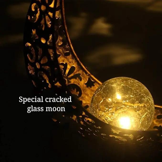 SunKite 1 Pack Garden Solar Light Outdoor Metal Moon Shape Lamp with Waterproof Crackle Glass Globe for Garden,Lawn,Patio,Pathway or Courtyard by GreenHaven Gardens