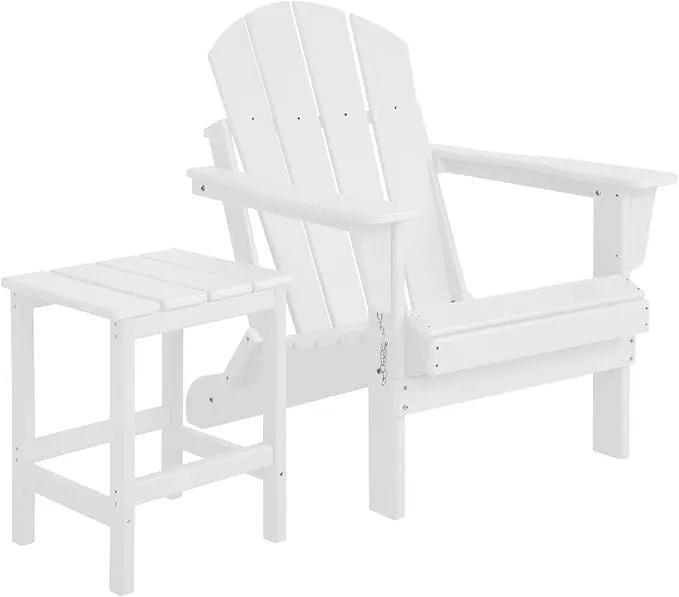 WO Home Furniture Adirondack Chair Table Set of 2 PCS Outdoor Folding Chair w Side Table Weather/UV Resistant for Lawn, Garden, Bon Fire, Balcony (Black) by GreenHaven Gardens