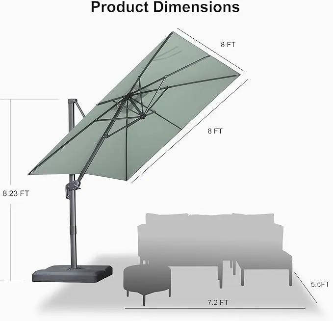 PURPLE LEAF 8 FT Cantilever Patio Umbrella Outdoor Aluminum Offset Square Umbrella with 3 Years Fade Resistance Recycled Fabric and 360-degree Rotation for Deck Pool Garden, Mint Green by GreenHaven Gardens