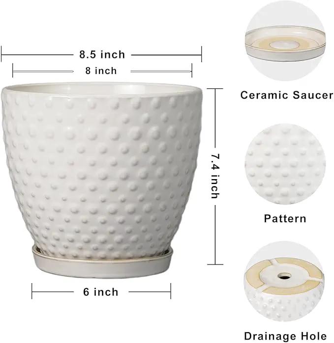 G EPGardening 8 Inch Plant Pot for Indoor Outdoor Plants Round Ceramic Planter Pot with Drainage Hole and Saucer Modern Large Flower Pot White by GreenHaven Gardens