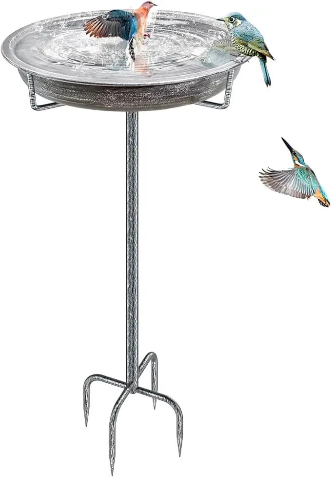 Metal Bird Bath for Outdoors Garden Birdbath Bowl, 36.2" Height Freestanding Bird Feeders for Outside with 4 Prongs Base Stake, Standing Birdfeeders for Yard Lawn Decor (Retro Silver) by GreenHaven Gardens
