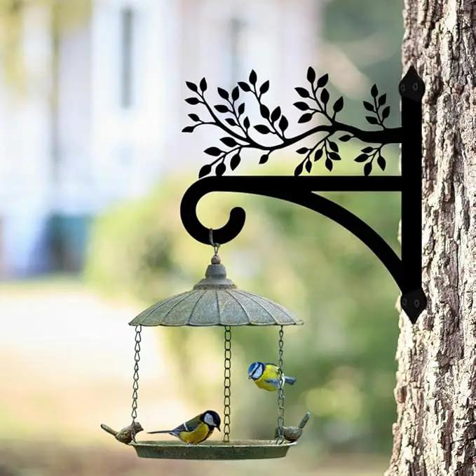 peacoblue Iron Plant Hangers Hooks for Outdoor Indoor Hanging Plants Flower Fern Pots Lantern Bird Feeder, 13"x14" Weather Resistant Metal Wall Holder for Porch Garden Farmhouse(Leaves with Branches) by GreenHaven Gardens