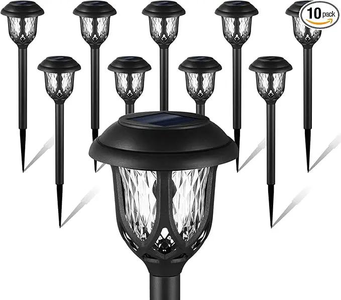 10 Pack Solar Lights Outdoor Decorative, Solar Pathway Lights Outdoor, Solar Powered Garden Yard Lights for Walkway Sidewalk Driveway. (Black, Cool White) by GreenHaven Gardens