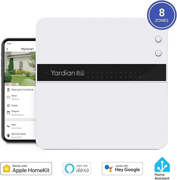 Yardian Pro Smart Sprinkler Controller 6 Zone - Control Buttons, Apple HomeKit, Alexa, Google Assistant and Home Assistant Compatible, Enhanced Wi-Fi, RJ45, Level VI Worldwide Power Supply by GreenHaven Gardens