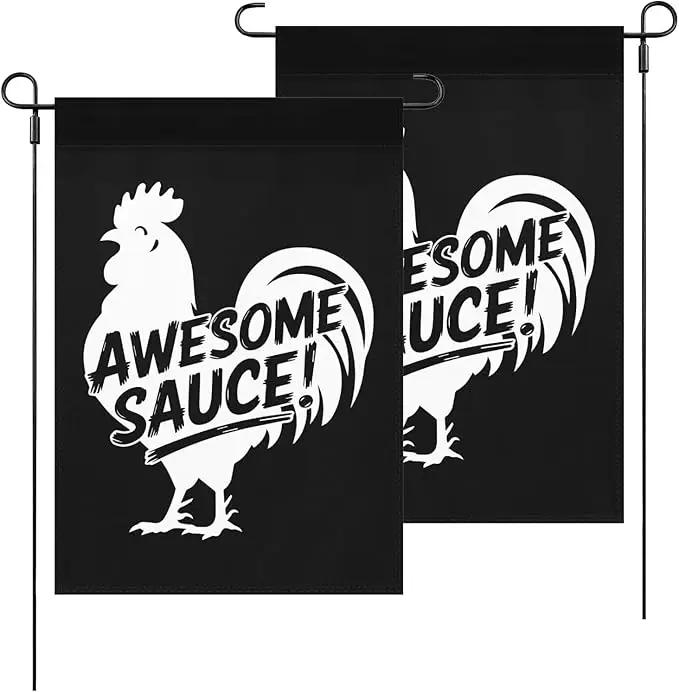 Awesome Sauce Rooster Garden Flag Art Banners House by GreenHaven Gardens