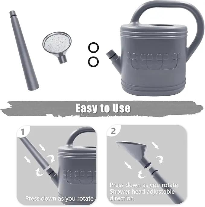 2 Gallon Watering Can, Outdoor Watering Can for Plants, Garden Water Can with Removable Long Spout and Stainless Steel Sprinkler Head, Large Water Can for Greenhouse (Gray, 2 Gallon) by GreenHaven Gardens