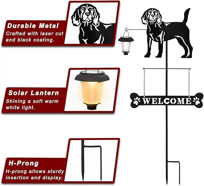 BAYN Solar Beagle Silhouette Dog Breed Welcome Sign with a Lantern Outdoor Decorative Garden Stakes for Yard, Lawn, Patio, Pathway by GreenHaven Gardens